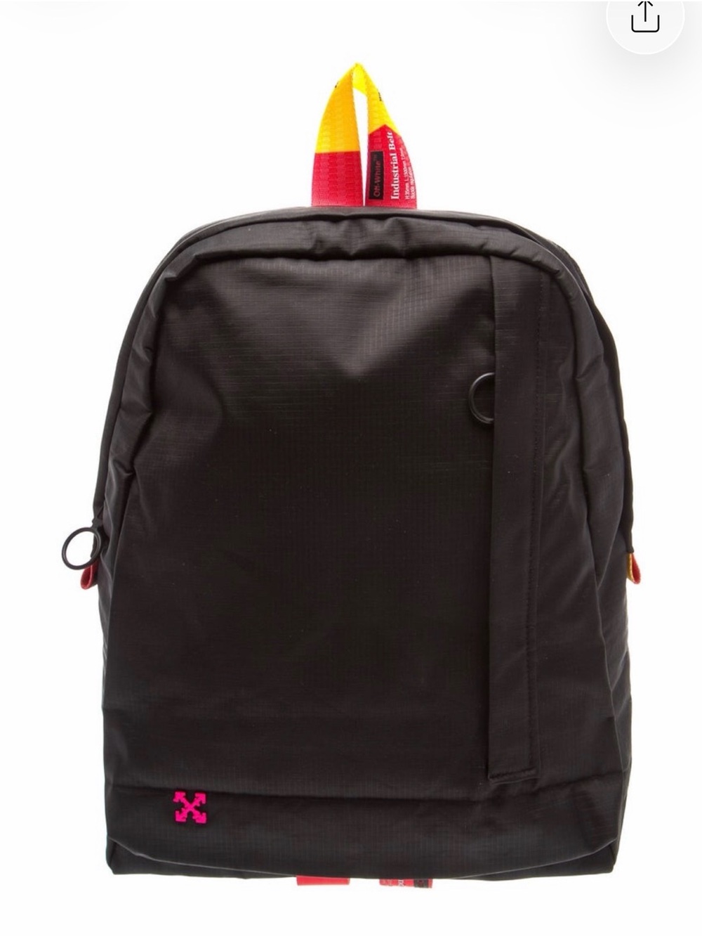 Off-White Black Backpack with Yellow and Red Strap Accents